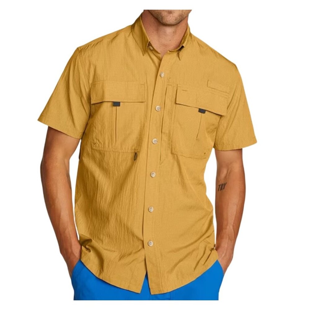 Eddie Bauer Mens Tan Guide 2.0 Short-Sleeve Shirt Classic Tall L Lightweight